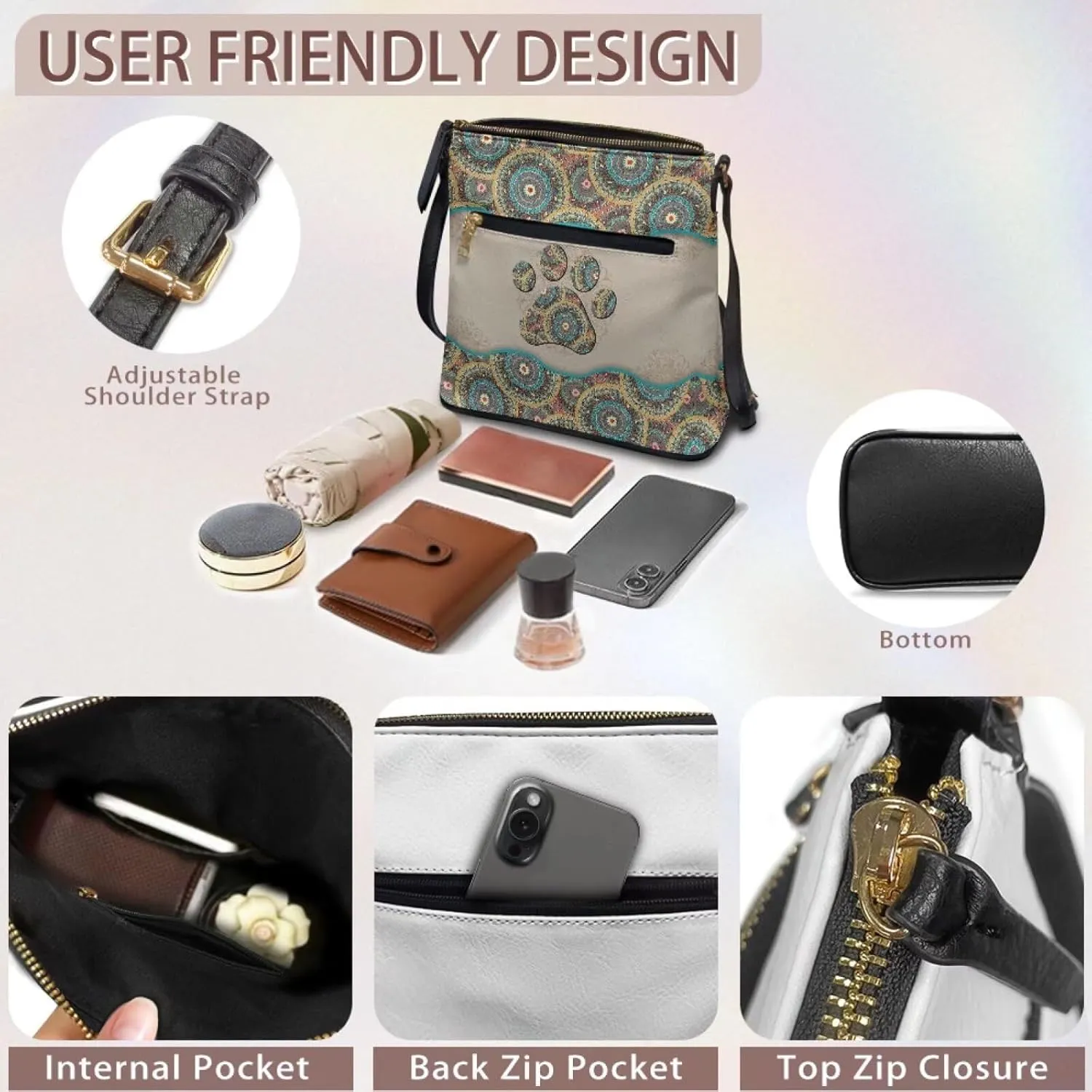 Crossbody Bag Purse Leather Women's Shoulder Handbags Multi Pocket Crossbody Purse with Adjustable Strap