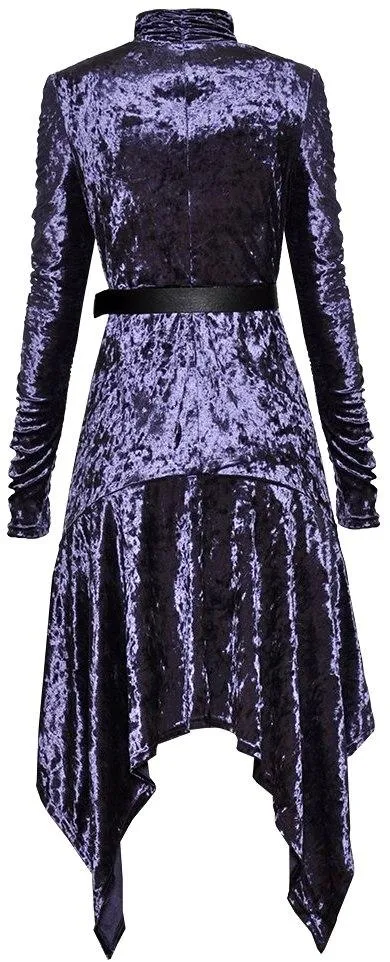 Crushed Velvet Turtle-Neck Flared Dress