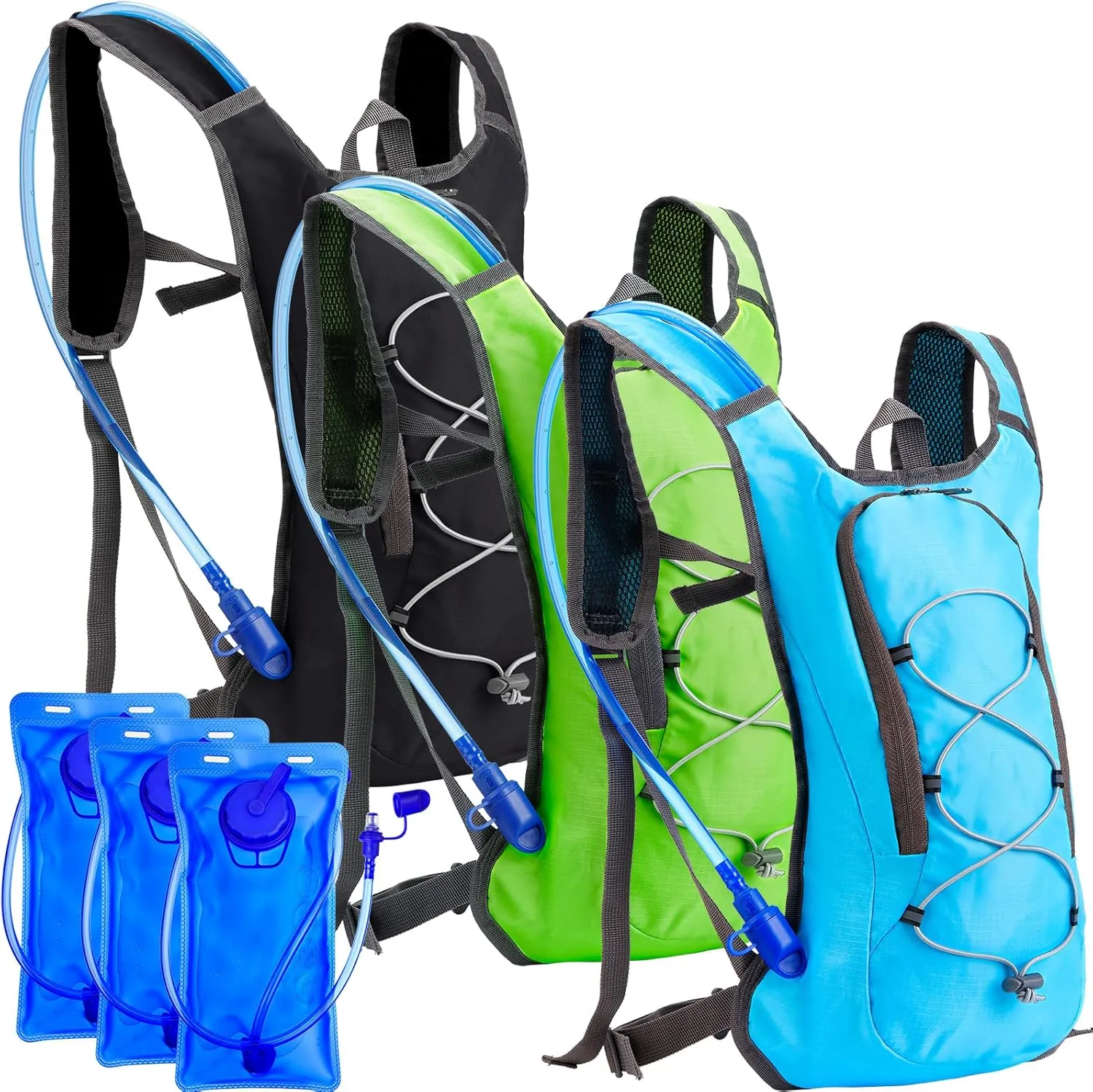 Cunno 3 Pcs Hydration Backpack with 3 Pcs 2l Water Bladder Water Backpack Hydration Pack for Camping Hiking Cycling Running Climbing Biking