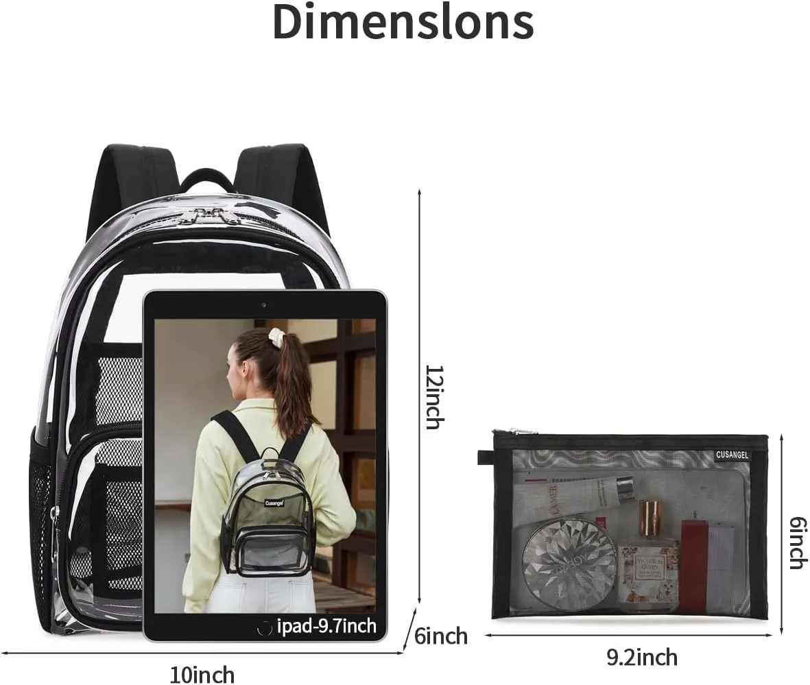 Cusangel Clear Backpack Stadium Approved 12×6×12,TPU Transparent Backpacks Plastic See Through Bag, Clear Bag for Concert Sport Event Work School Festival