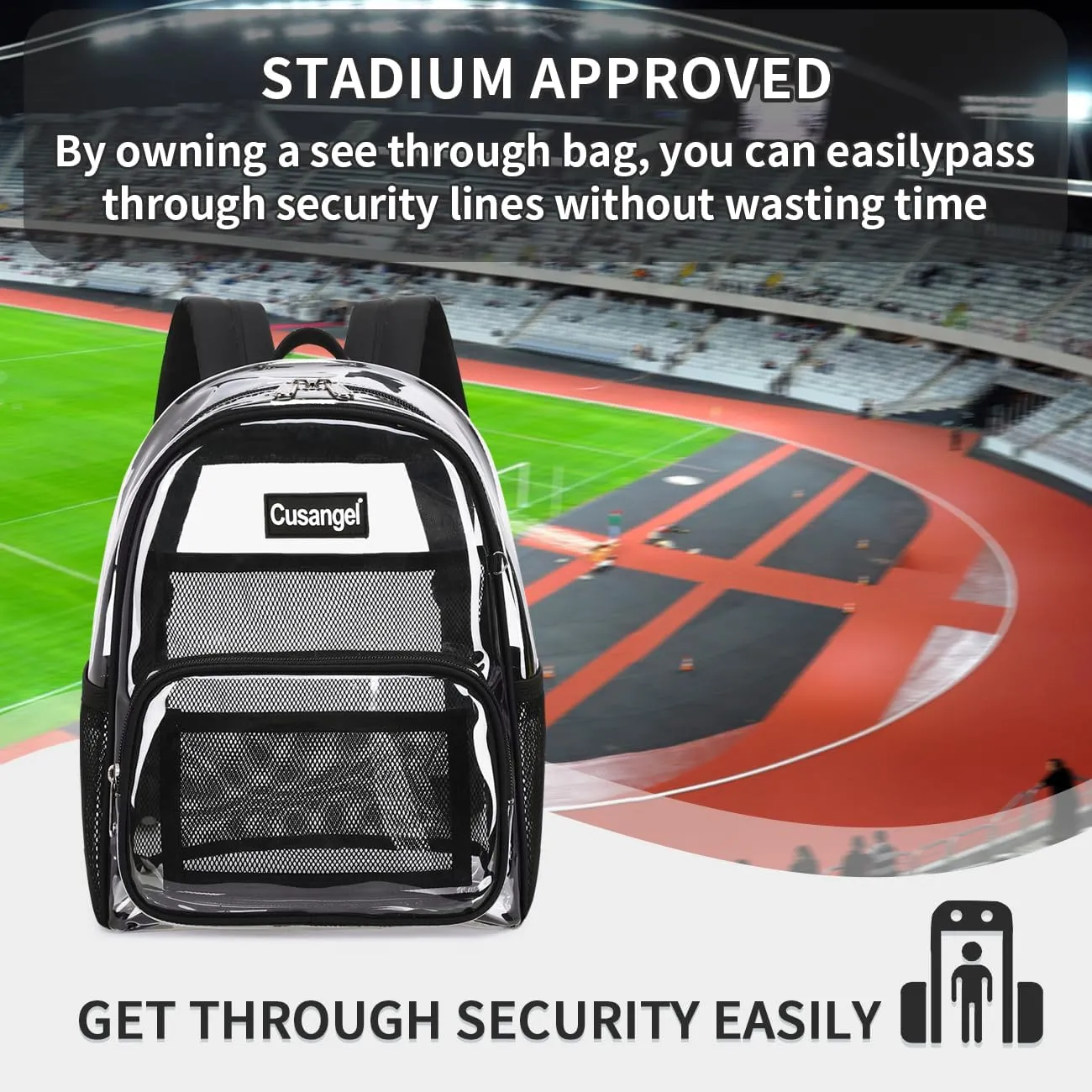Cusangel Clear Backpack Stadium Approved 12×6×12,TPU Transparent Backpacks Plastic See Through Bag, Clear Bag for Concert Sport Event Work School Festival