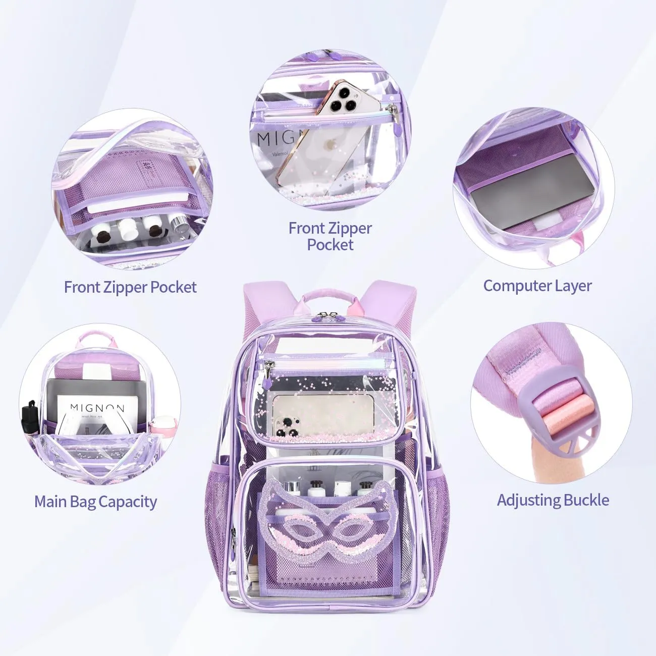 Cusangel Heavy Duty Clear Backpack Clear BookBag,16.5inch TPU Large Capacity See Through Backpack for Sport Events,Travel