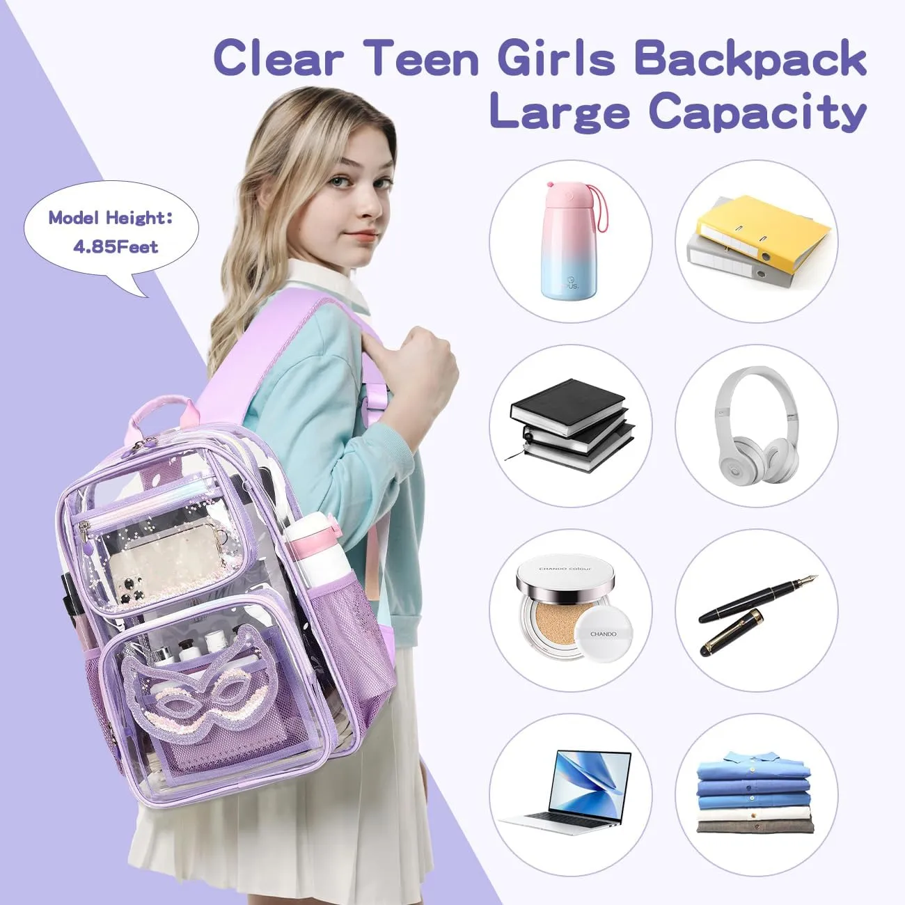 Cusangel Heavy Duty Clear Backpack Clear BookBag,16.5inch TPU Large Capacity See Through Backpack for Sport Events,Travel