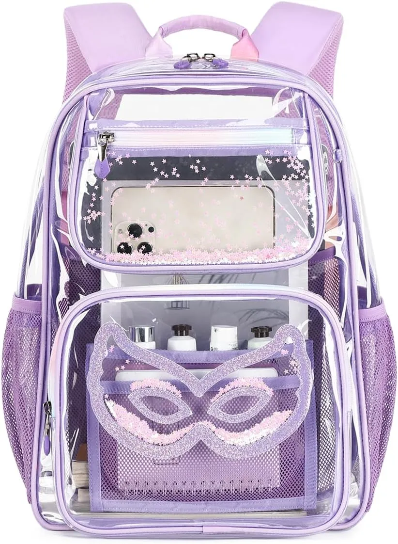 Cusangel Heavy Duty Clear Backpack Clear BookBag,16.5inch TPU Large Capacity See Through Backpack for Sport Events,Travel