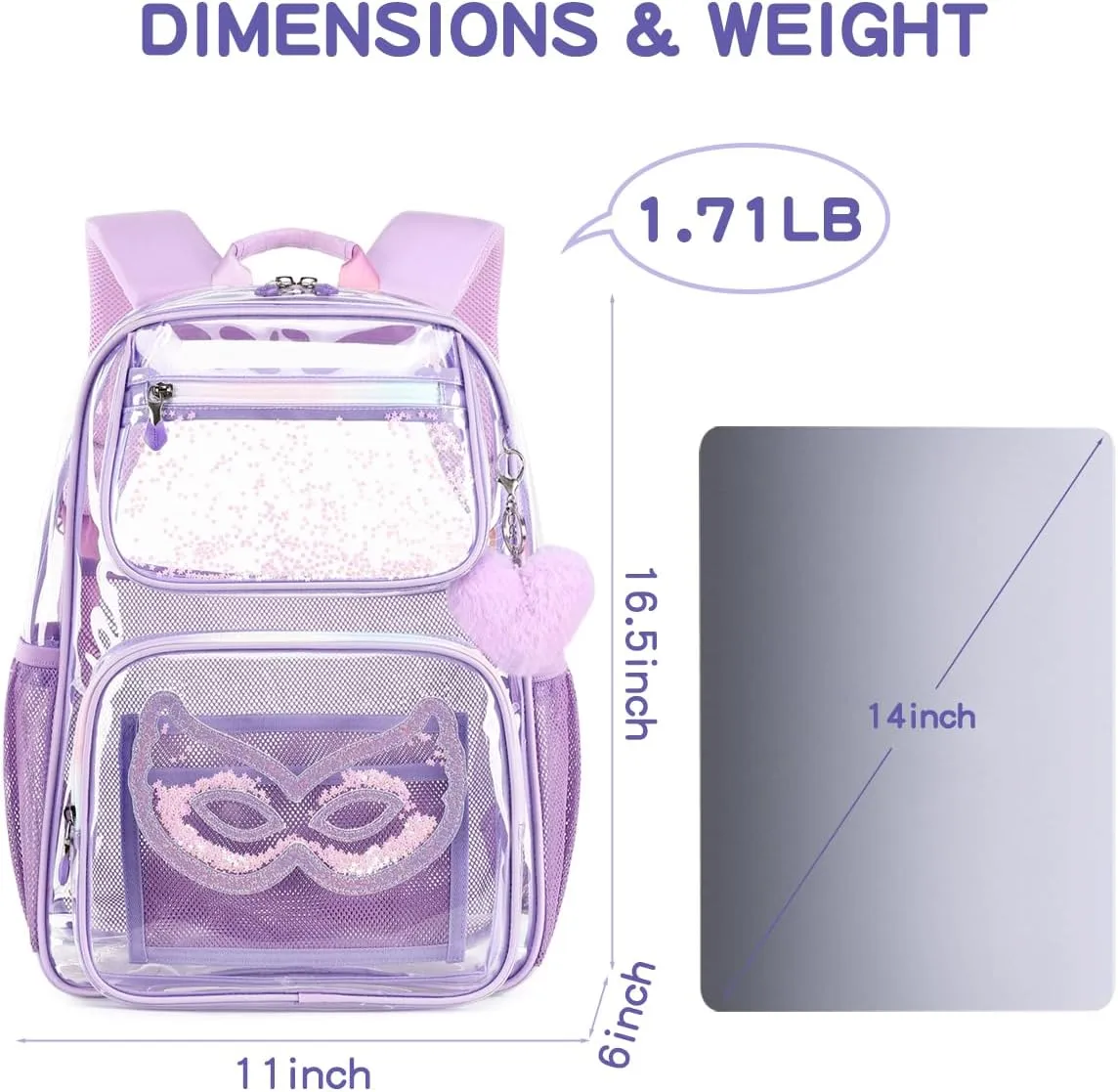 Cusangel Heavy Duty Clear Backpack Clear BookBag,16.5inch TPU Large Capacity See Through Backpack for Sport Events,Travel