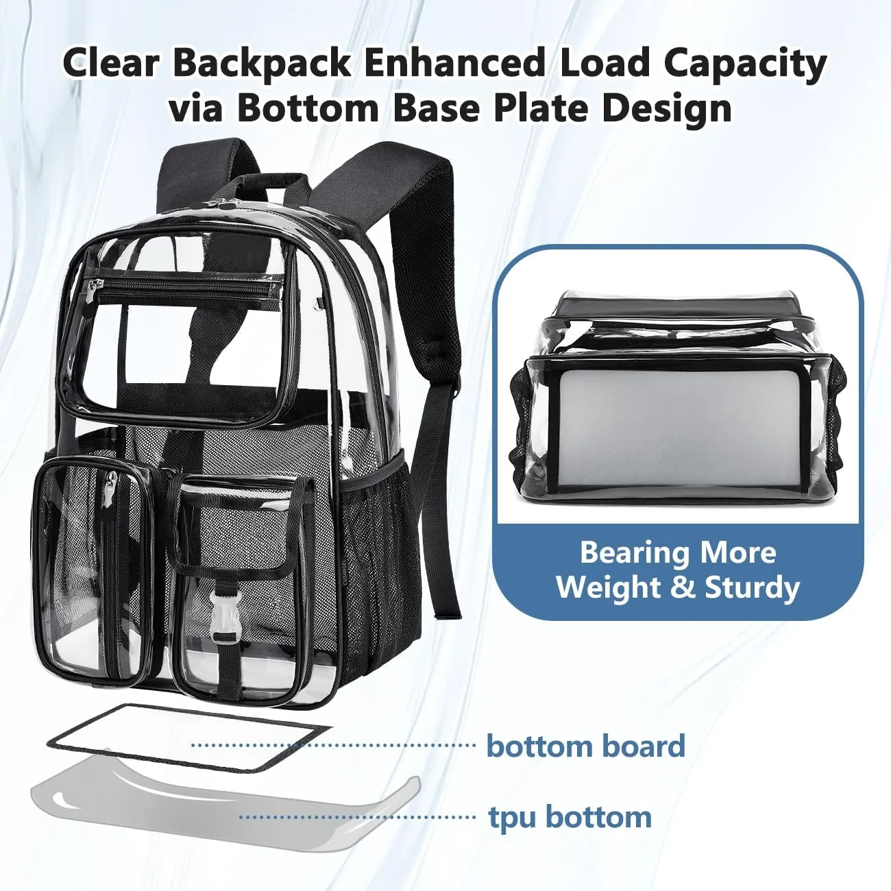 Cusangel Heavy Duty Clear Backpack Clear BookBag,16.5inch TPU Large Capacity See Through Backpack for Sport Events,Travel