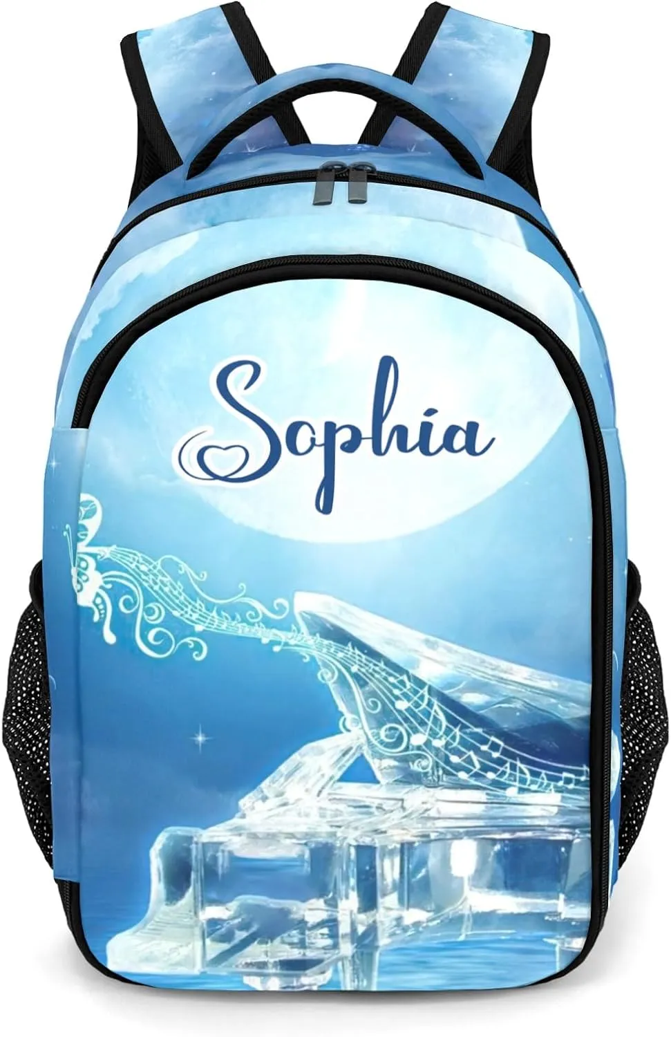 Custom Beautiful Icy Piano Music Backpack Custom Name Large Capacity Shoulder Bags for Sports Party