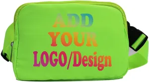 Custom Belt Bag Fanny Pack Bag Unisex Personalized Gifts Nylon Waist Bag with Name Text Logo Photo for Workout Running Traveling Hiking (Fluorescent Green)