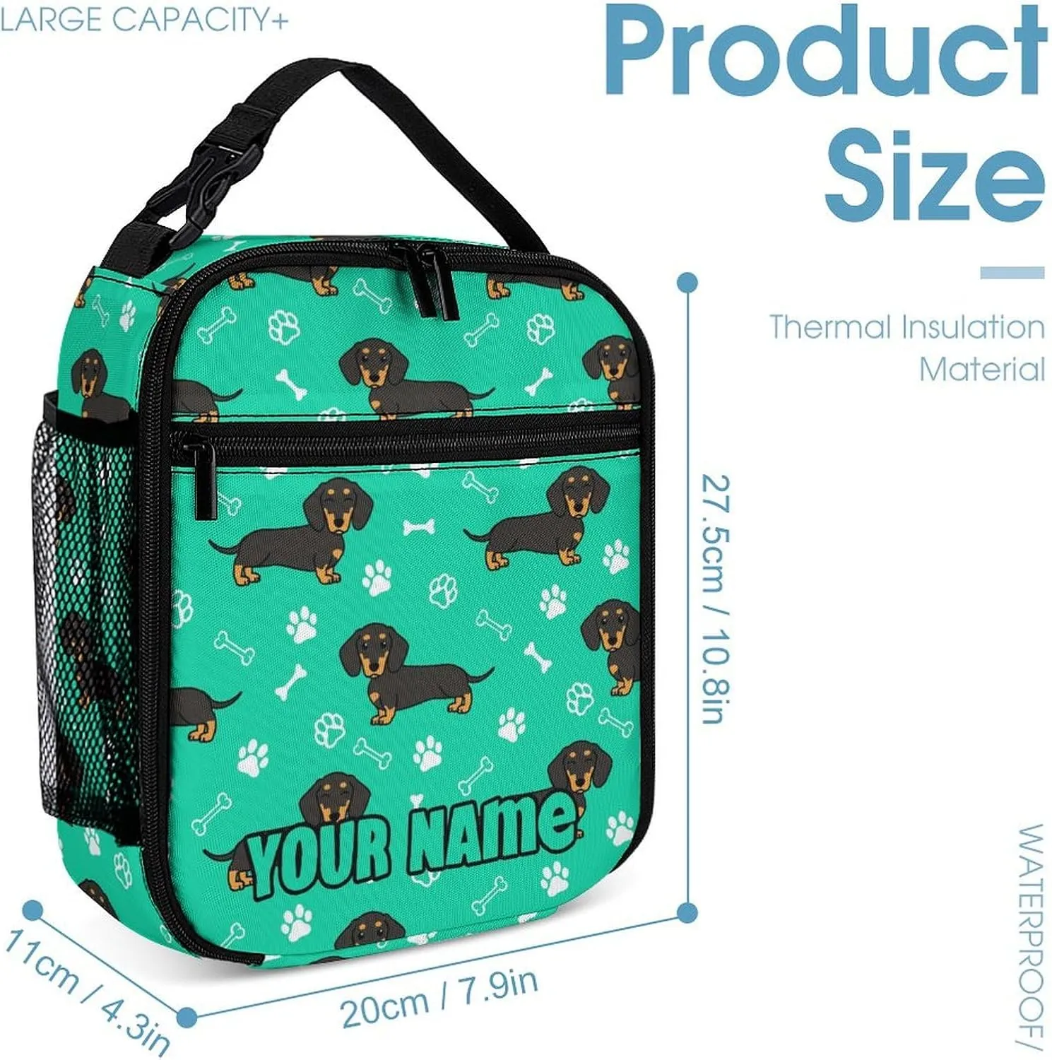 Custom Dachshund Backpack with Lunch Box & Pencil Case, 16 Inch Cute Dachshunds Dog Themed Bookbag, Adjustable Lightweight Large Capacity, Colorful Daily Casual Backpacks Set with Lunch Bag
