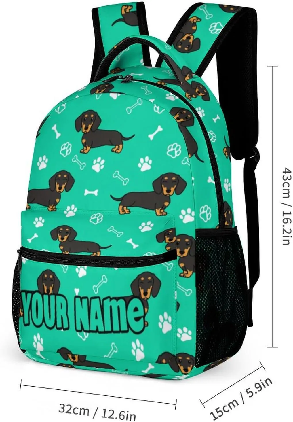 Custom Dachshund Backpack with Lunch Box & Pencil Case, 16 Inch Cute Dachshunds Dog Themed Bookbag, Adjustable Lightweight Large Capacity, Colorful Daily Casual Backpacks Set with Lunch Bag