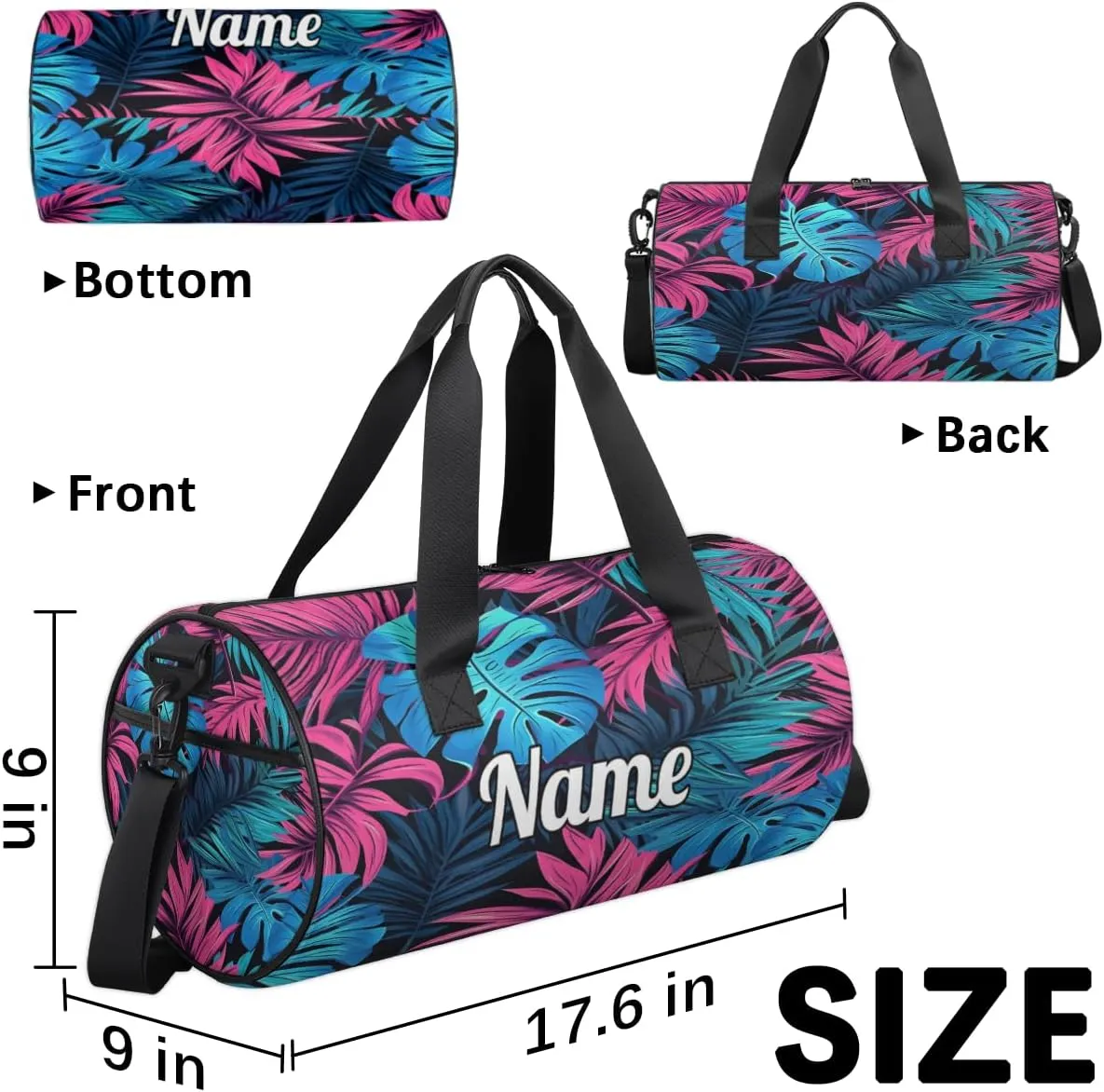Custom Dance Duffel Bag Sport Backpacks Gyms and Weekend Overnight Travel Duffle Bag Birthday Christmas Halloween Waterproof, Blue Palm Leaf Floral
