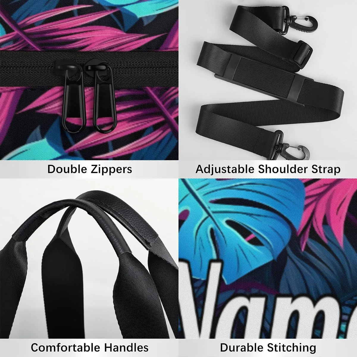 Custom Dance Duffel Bag Sport Backpacks Gyms and Weekend Overnight Travel Duffle Bag Birthday Christmas Halloween Waterproof, Blue Palm Leaf Floral