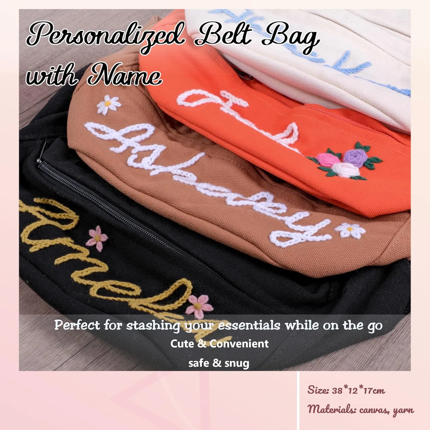 Custom Embroidered Fanny Pack – Personalized Belt Bag & Crossbody for Women – Perfect Travel Companion & Bridesmaid Gift（Orange）