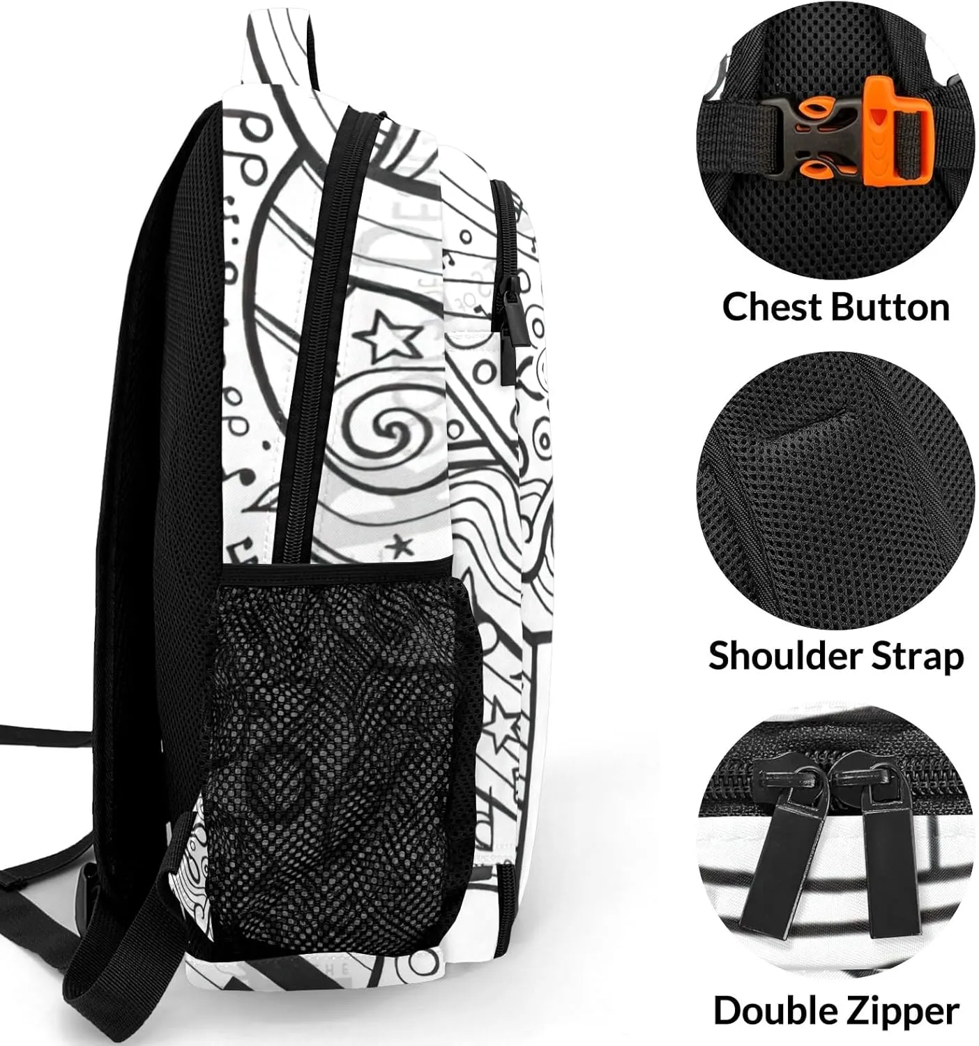Custom Love Music Black White Backpack Name Casual Bag Daypack for Women Men Camping Hiking
