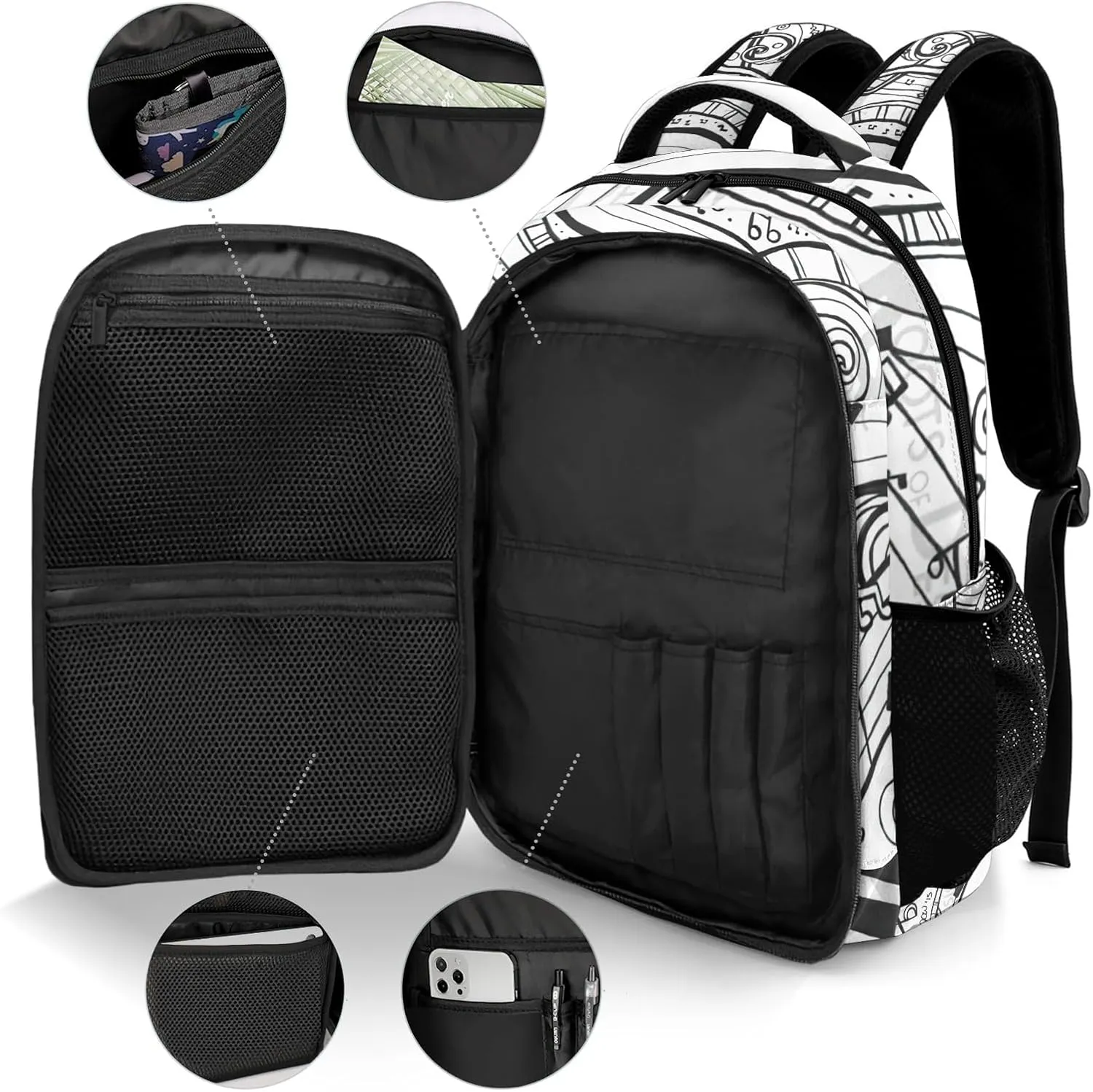 Custom Love Music Black White Backpack Name Casual Bag Daypack for Women Men Camping Hiking
