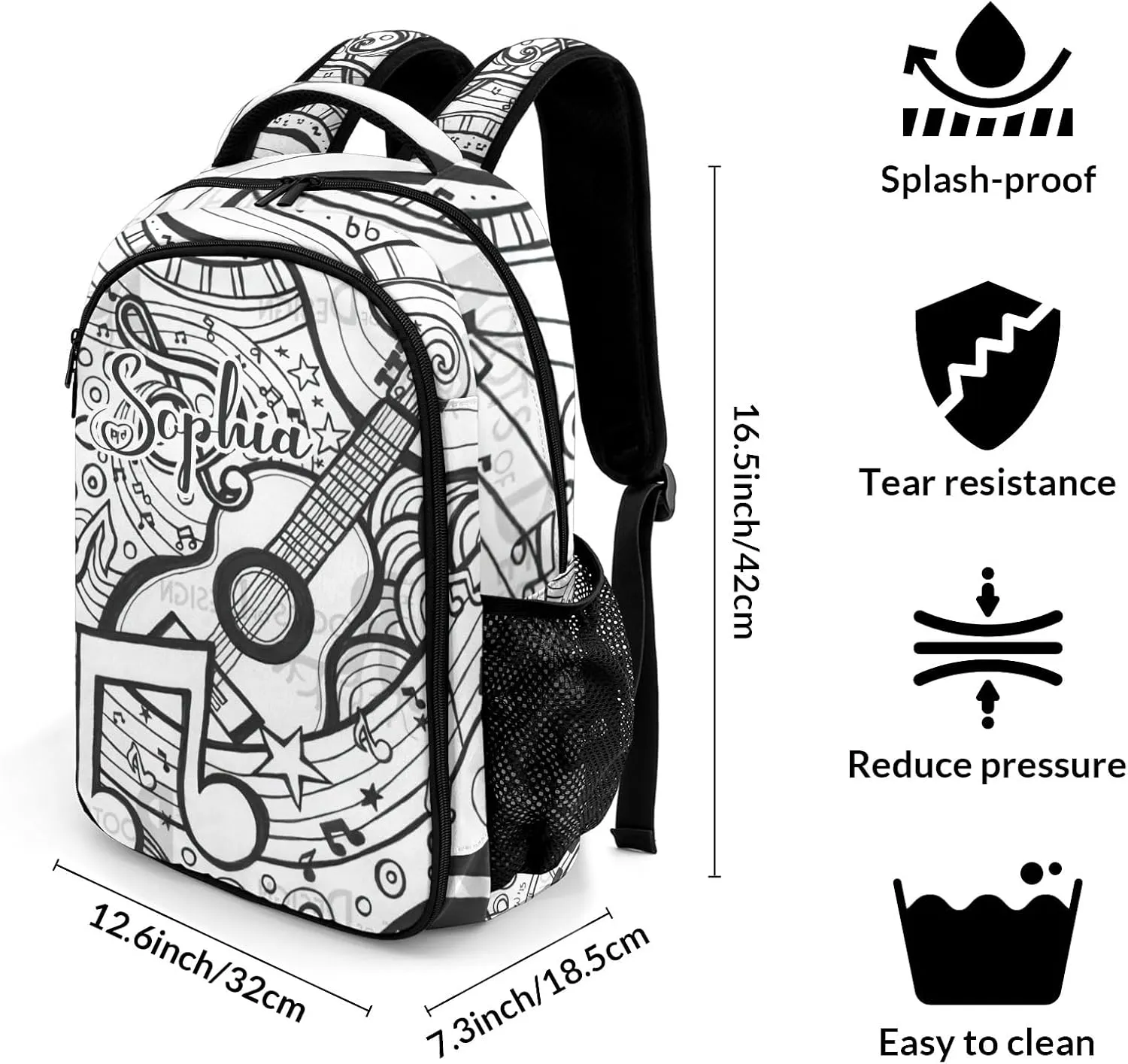 Custom Love Music Black White Backpack Name Casual Bag Daypack for Women Men Camping Hiking
