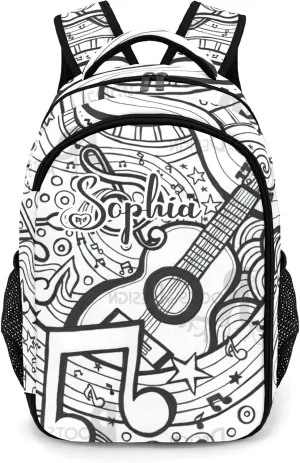 Custom Love Music Black White Backpack Name Casual Bag Daypack for Women Men Camping Hiking