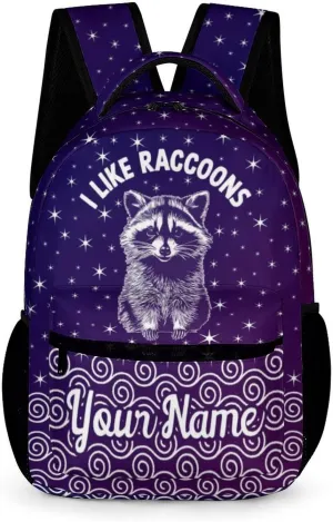 Custom Raccoon Backpack for Kids Girls Boys School, 16 Inches Cute Raccoons Theme Bookbag, Adjustable, Lightweight, Large Capacity, Colorful Daily Casual Animal Purple Backpacks