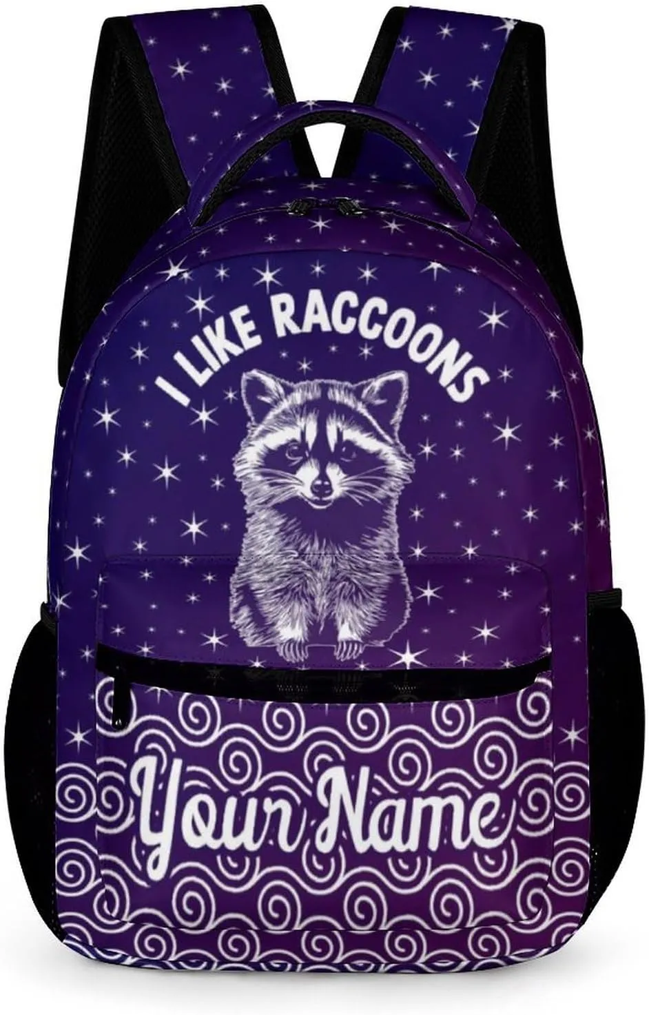 Custom Raccoon Backpack for Kids Girls Boys School, 16 Inches Cute Raccoons Theme Bookbag, Adjustable, Lightweight, Large Capacity, Colorful Daily Casual Animal Purple Backpacks