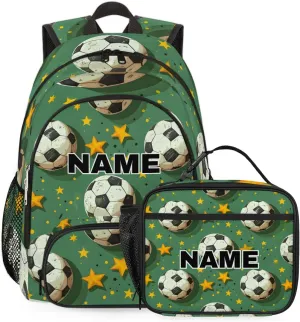 Custom Soccer Ball Sports Backpack Lunch Box Bag with Name, Personalized Shoulder 18 Inch Backpack with Adjustable Straps for Women men Football