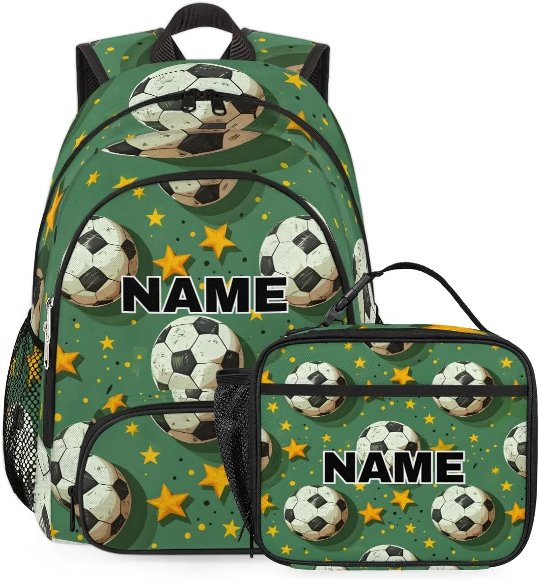 Custom Soccer Ball Sports Backpack Lunch Box Bag with Name, Personalized Shoulder 18 Inch Backpack with Adjustable Straps for Women men Football