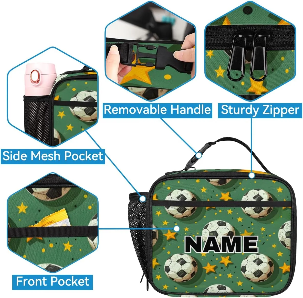 Custom Soccer Ball Sports Backpack Lunch Box Bag with Name, Personalized Shoulder 18 Inch Backpack with Adjustable Straps for Women men Football