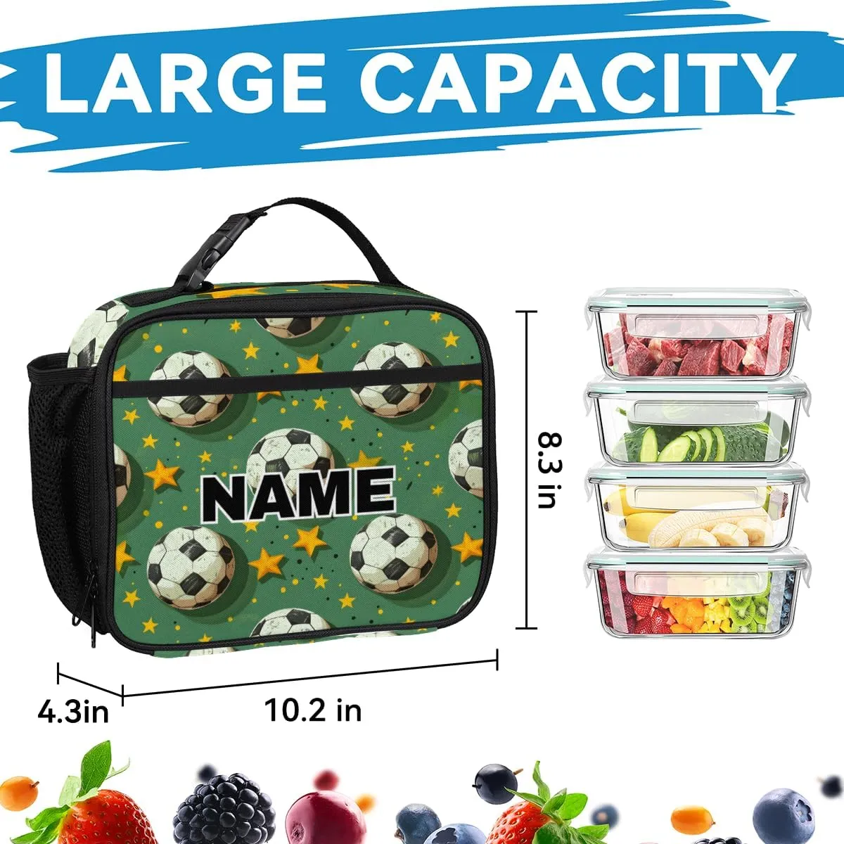 Custom Soccer Ball Sports Backpack Lunch Box Bag with Name, Personalized Shoulder 18 Inch Backpack with Adjustable Straps for Women men Football