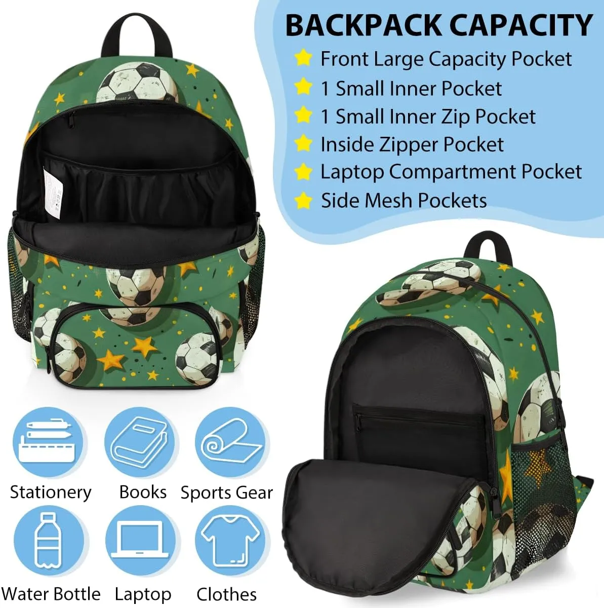 Custom Soccer Ball Sports Backpack Lunch Box Bag with Name, Personalized Shoulder 18 Inch Backpack with Adjustable Straps for Women men Football