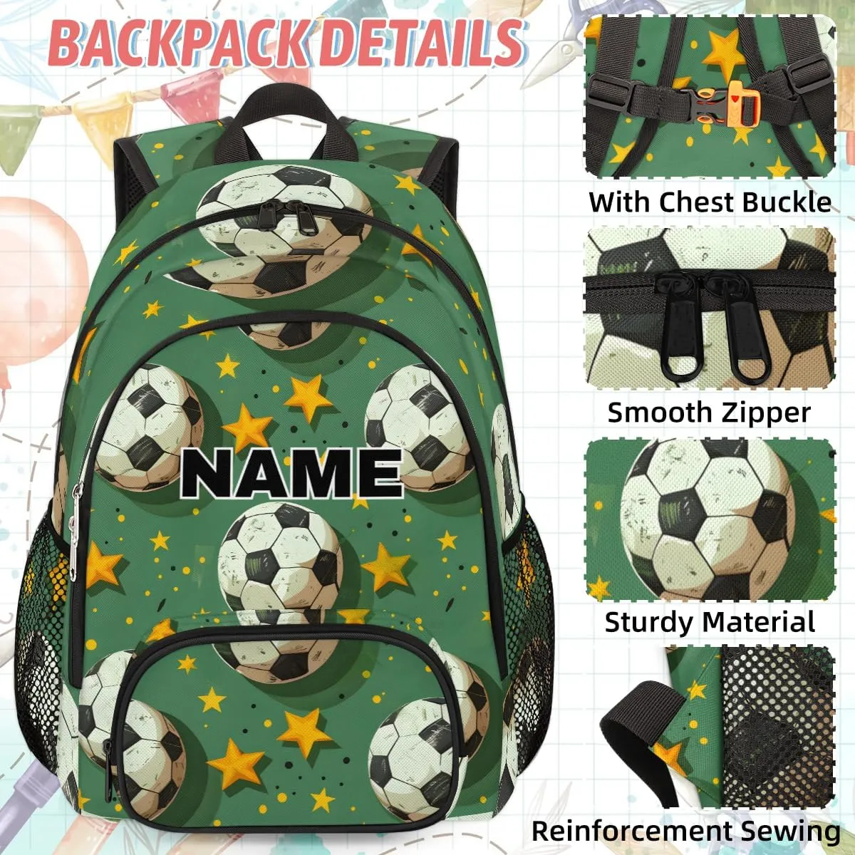 Custom Soccer Ball Sports Backpack Lunch Box Bag with Name, Personalized Shoulder 18 Inch Backpack with Adjustable Straps for Women men Football