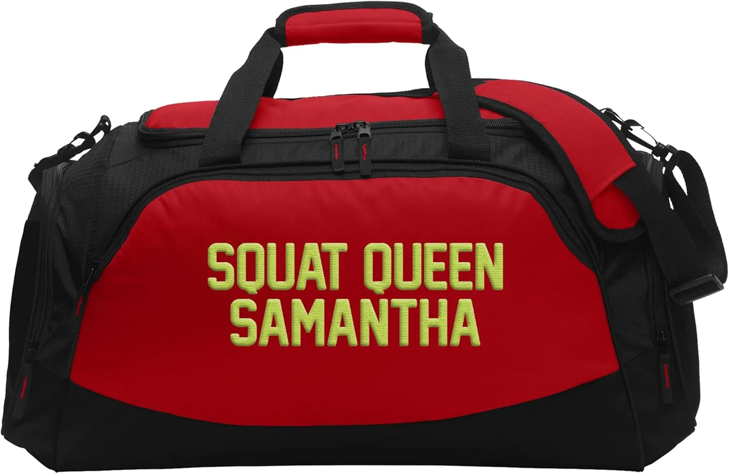 Custom Sport Duffel Bag Add Your Embroidered Text Medium Active Sport Gym Travel Duffel Bag True Red Black
