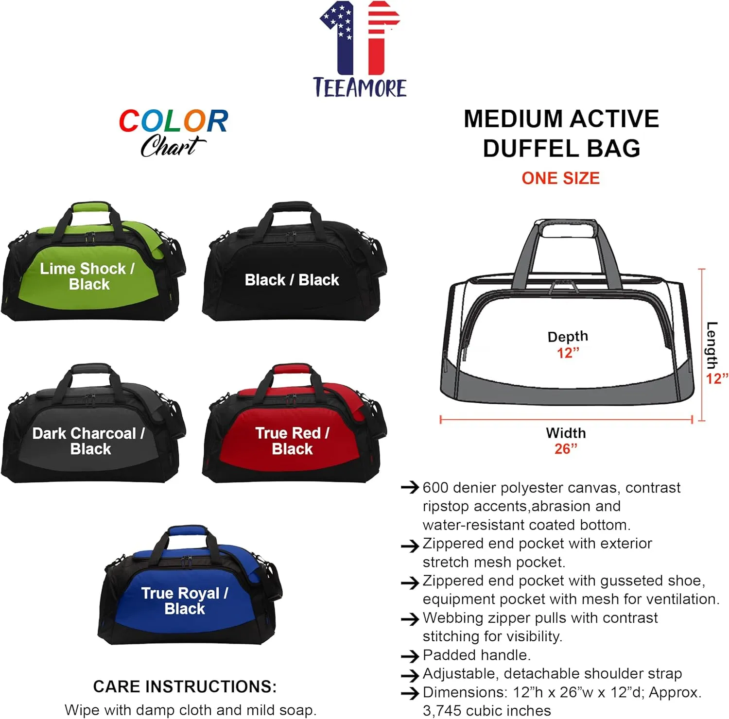 Custom Sport Duffel Bag Add Your Embroidered Text Medium Active Sport Gym Travel Duffel Bag True Red Black