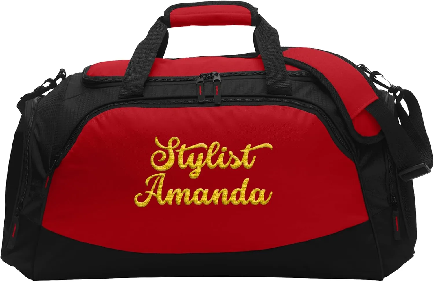 Custom Sport Duffel Bag Add Your Embroidered Text Medium Active Sport Gym Travel Duffel Bag True Red Black