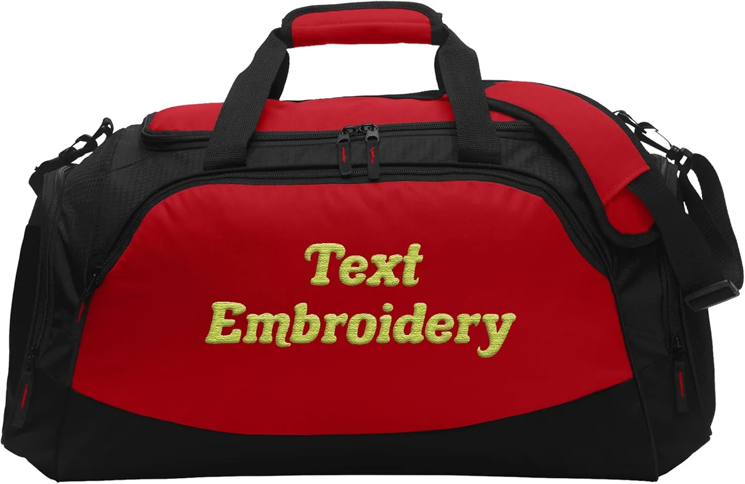 Custom Sport Duffel Bag Add Your Embroidered Text Medium Active Sport Gym Travel Duffel Bag True Red Black