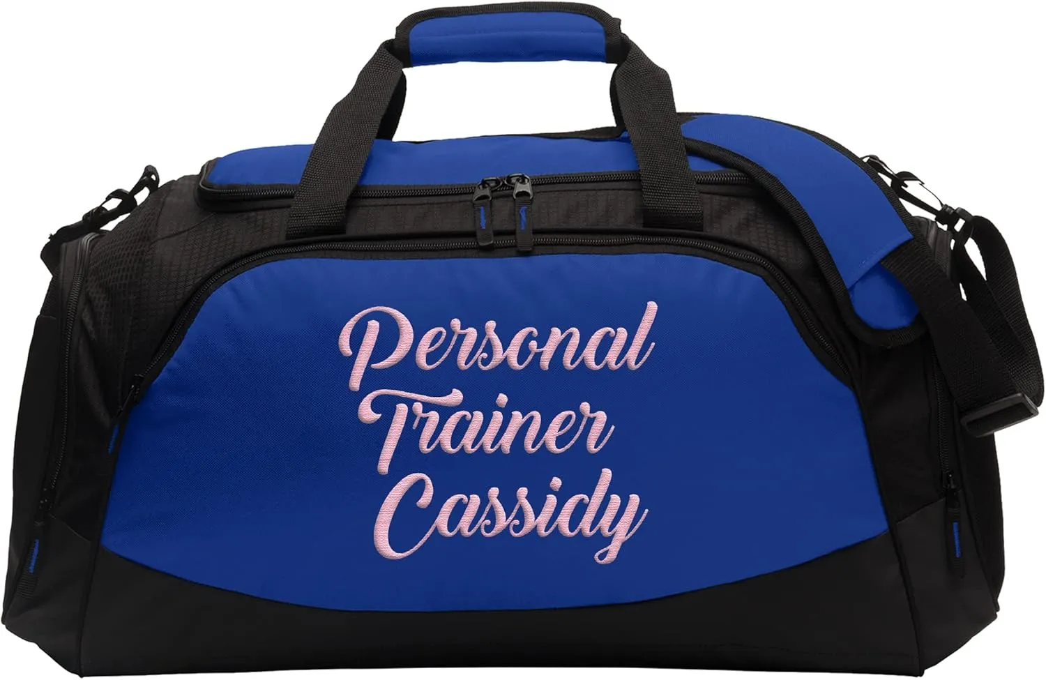 Custom Sport Duffel Bag Add Your Embroidered Text Medium Active Sport Gym Travel Duffel Bag True Royal Black