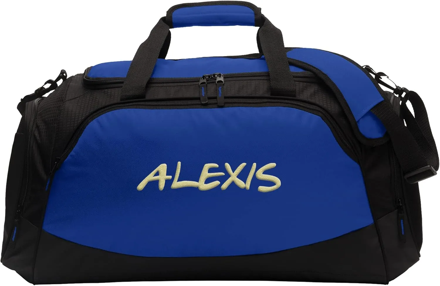 Custom Sport Duffel Bag Add Your Embroidered Text Medium Active Sport Gym Travel Duffel Bag True Royal Black