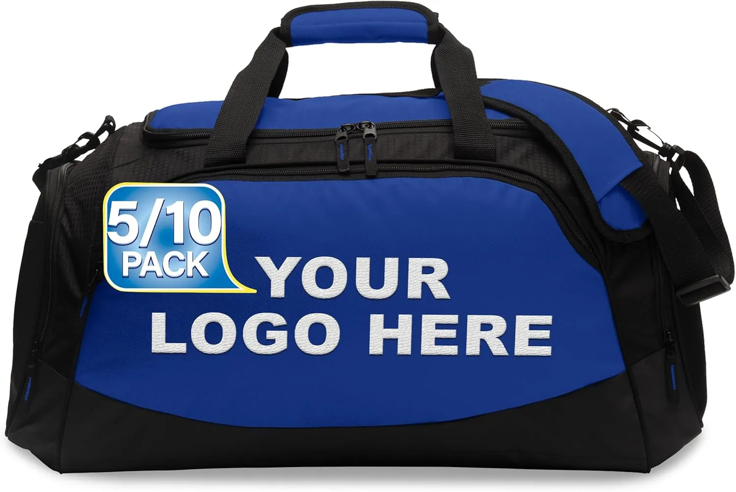 Custom Sport Duffel Bag Embroidered Logo 5/10 Pack Medium Active Sport Gym Travel Bag True Royal Black