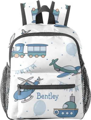 Custom Toddler Kids Bag,Train Aircraft Ship Personalized Preschool Backpack for Gift Boys Girl Nursery Bags