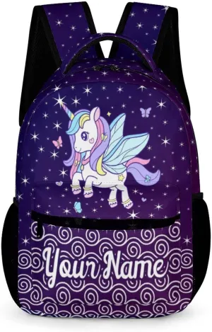 Custom Unicorn Backpack for Kids Girls Boys School, 16 Inches Cute Unicorns Theme Bookbag, Adjustable, Lightweight, Large Capacity, Colorful Daily Casual Purple Backpacks