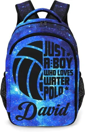 Custom Water Polo Boy Backpack Custom Name Large Capacity Shoulder Bags for School Sports Party Blue Starry