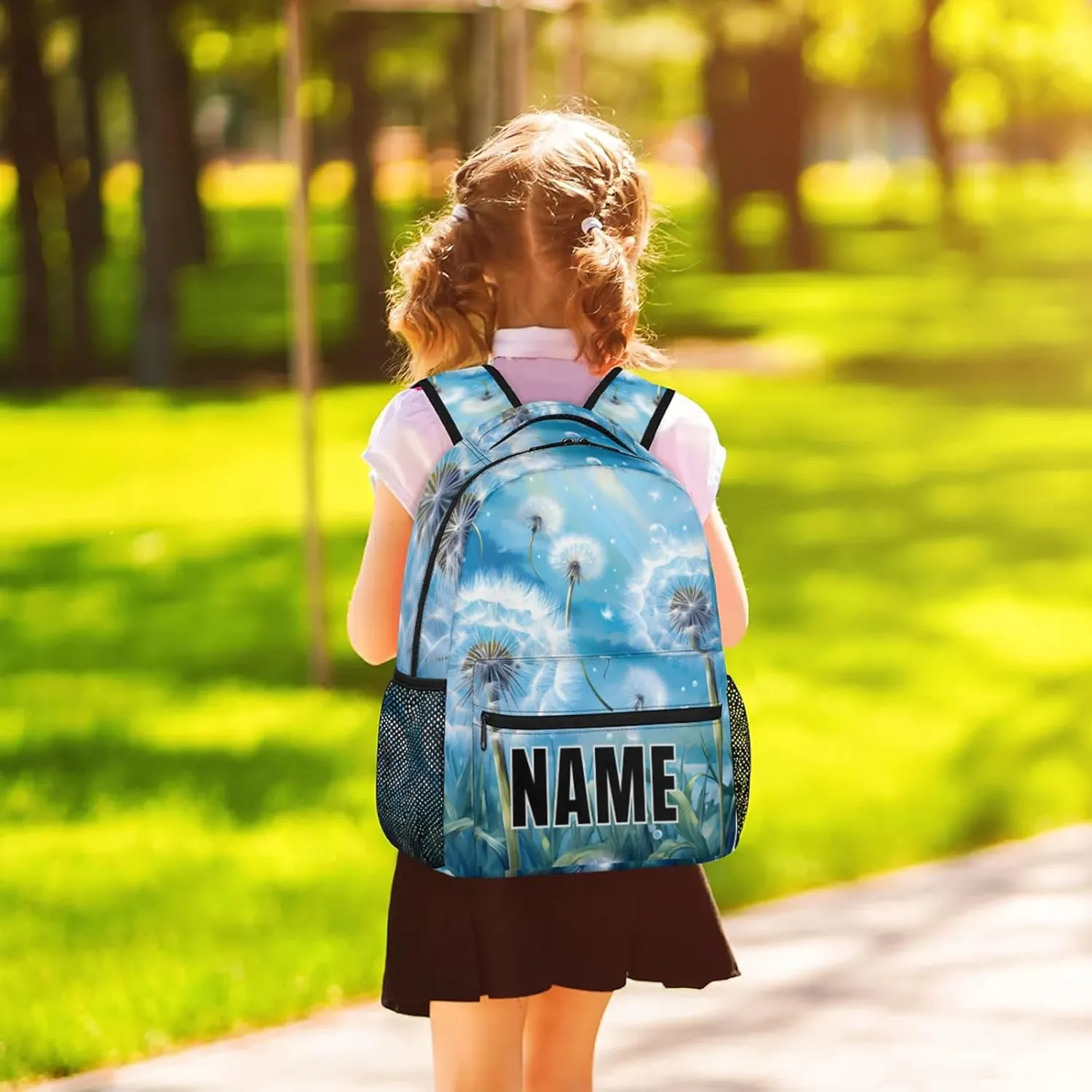 Custom Wildflowers Dandelion Backpack with Name Personalized Waterproof Casual Daypack Rustic Floral Customize Laptop Backpacks for Women Men