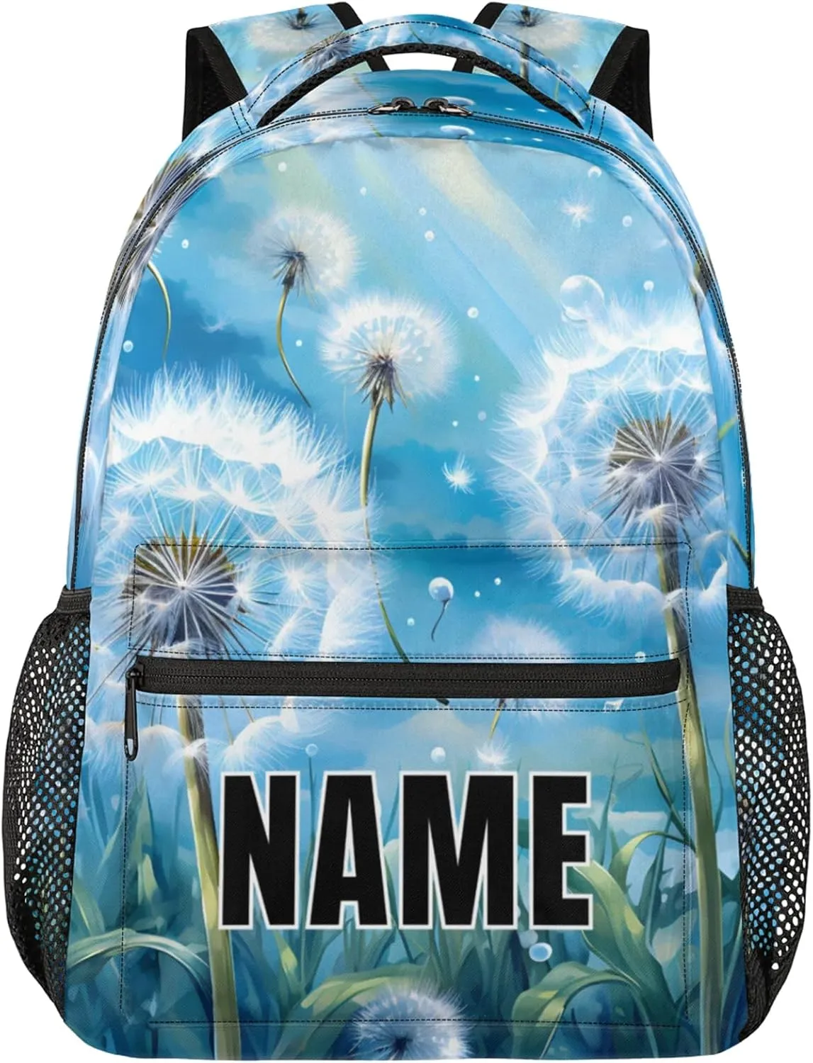 Custom Wildflowers Dandelion Backpack with Name Personalized Waterproof Casual Daypack Rustic Floral Customize Laptop Backpacks for Women Men