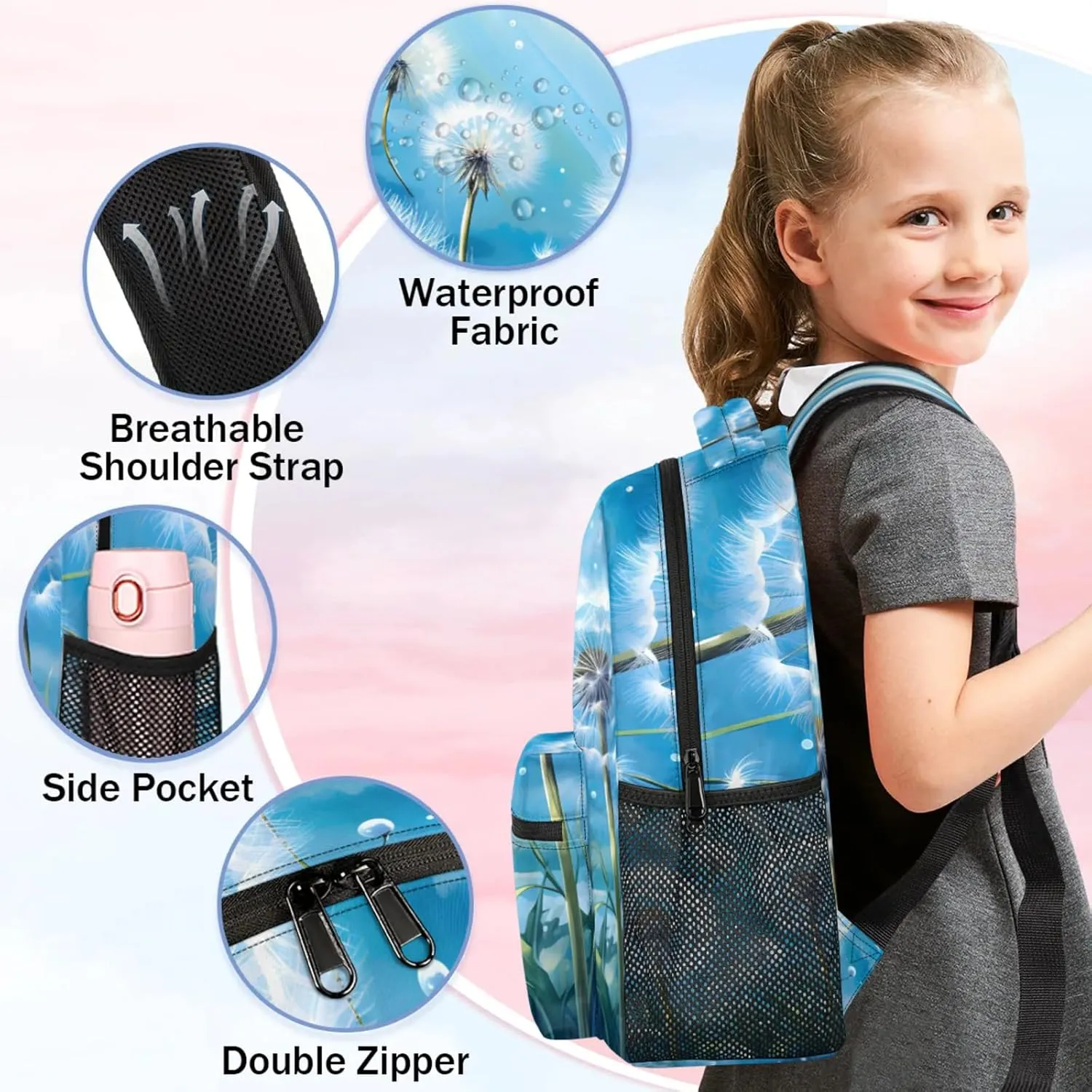 Custom Wildflowers Dandelion Backpack with Name Personalized Waterproof Casual Daypack Rustic Floral Customize Laptop Backpacks for Women Men