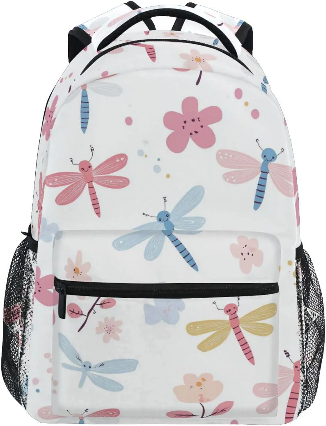 Cute Dragonfly White cool backpacks kids with chest clip books bag for 6th grade school boys girls
