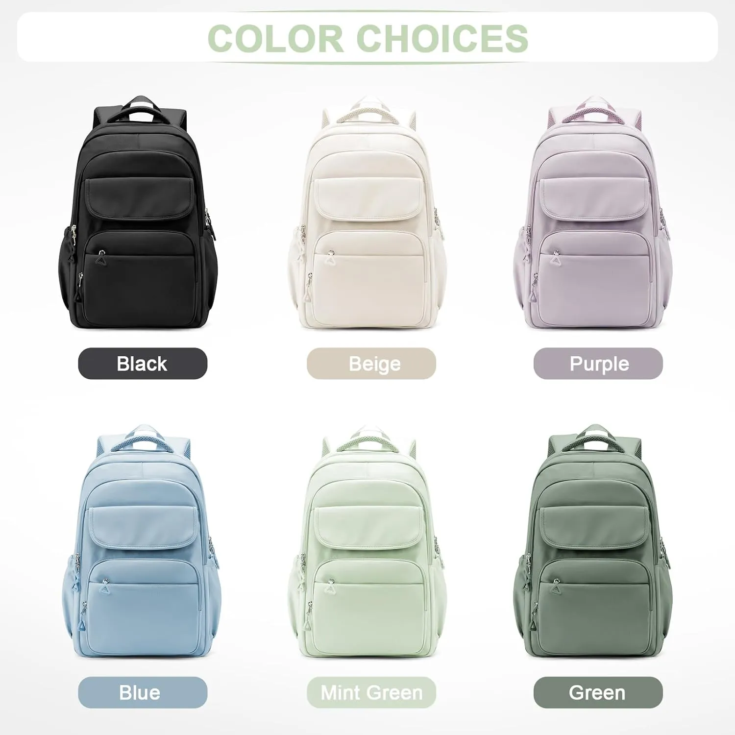 Cute School Backpack for Teens Girls Boys Waterproof School Bag Basic Backpack for College Students Multi Pocket Backpack Lightweight Casual Daypack Backpacks for Women Men（MintGreen）