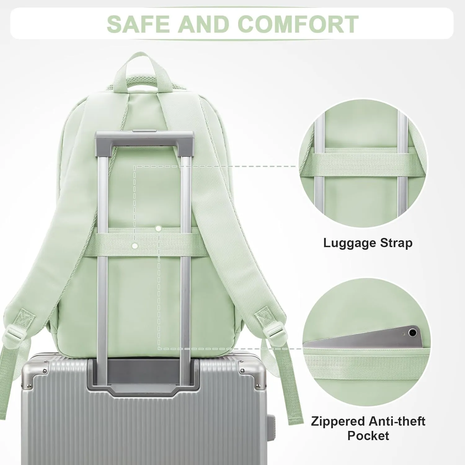 Cute School Backpack for Teens Girls Boys Waterproof School Bag Basic Backpack for College Students Multi Pocket Backpack Lightweight Casual Daypack Backpacks for Women Men（MintGreen）