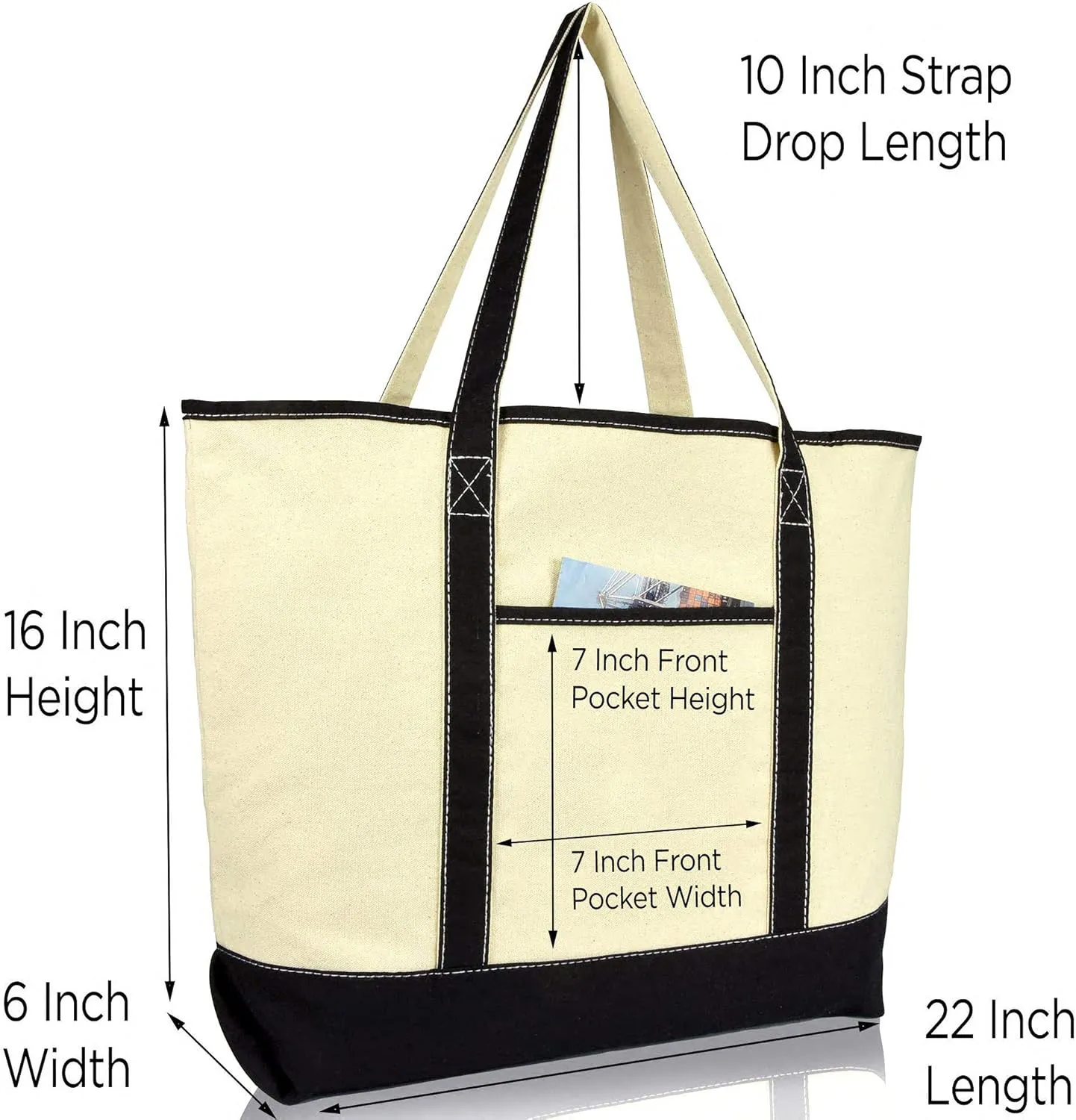 DALIX Blueberry Tote Bag Reusable Grocery Natural Canvas Fruits in Black