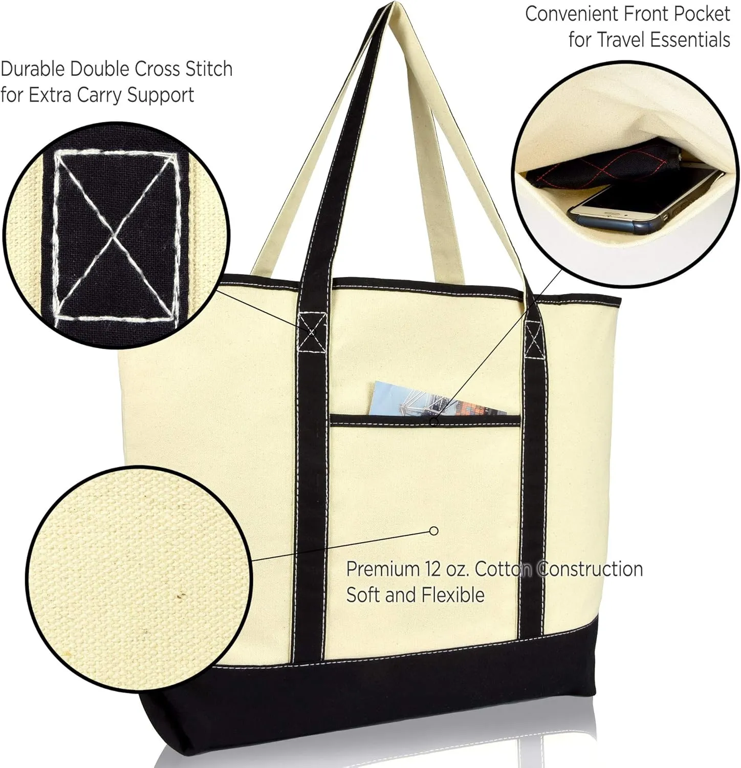 DALIX Blueberry Tote Bag Reusable Grocery Natural Canvas Fruits in Black
