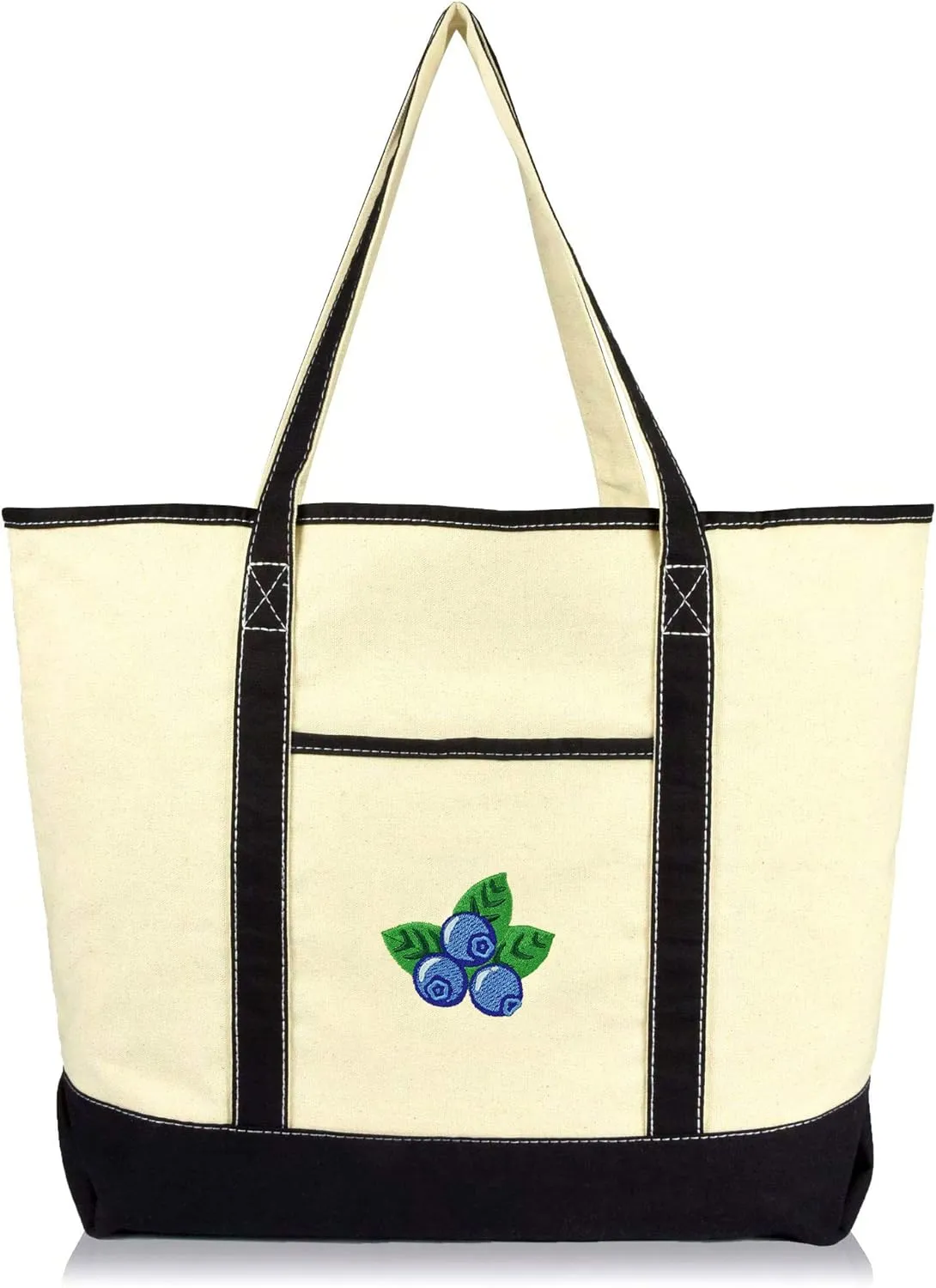DALIX Blueberry Tote Bag Reusable Grocery Natural Canvas Fruits in Black