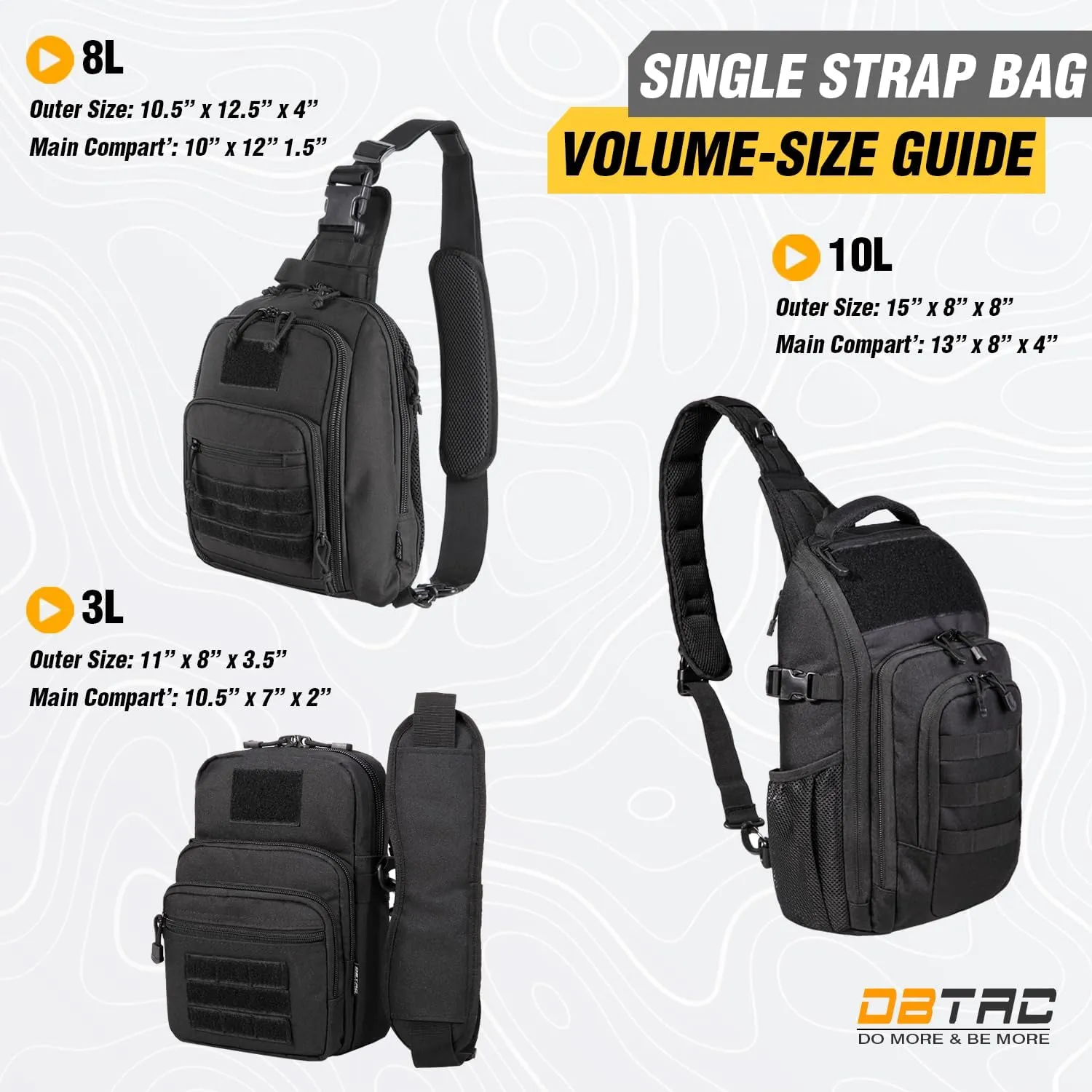 DBTAC Tactical Personal Defense EDC Bags & Packs | 10L Military Shoulder Backpack with Sling for Concealed Carry, Range, Travel, Hiking, Outdoor Sports (Black)
