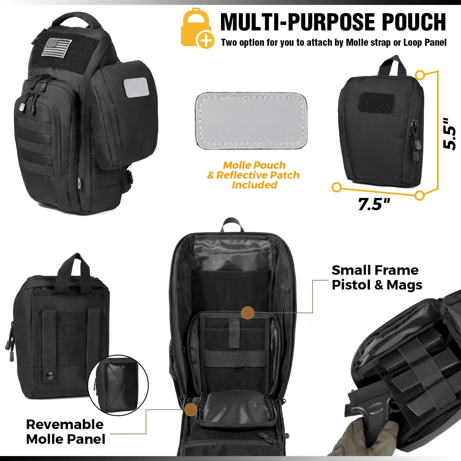 DBTAC Tactical Personal Defense EDC Bags & Packs | 10L Military Shoulder Backpack with Sling for Concealed Carry, Range, Travel, Hiking, Outdoor Sports (Black)